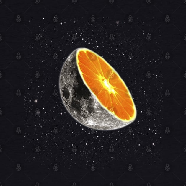 Lunar Moon Orange Fruit Slice Abstract with Stars by Jahmar Anderson